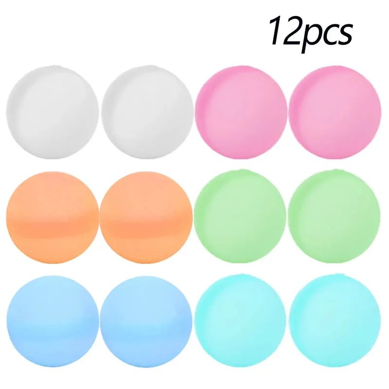12pcs Reusable Water Fighting Balls Adults Kids Summer Swimming Pool Silicone Water Playing Toys Pool Water Bomb Balloons Games