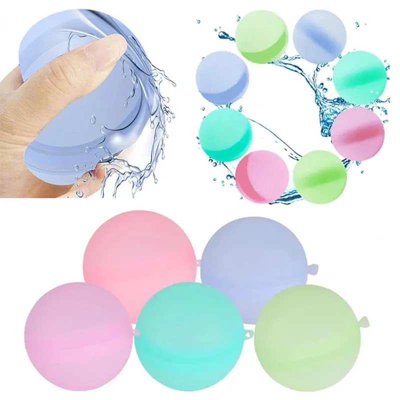 12pcs Reusable Water Fighting Balls Adults Kids Summer Swimming Pool Silicone Water Playing Toys Pool Water Bomb Balloons Games