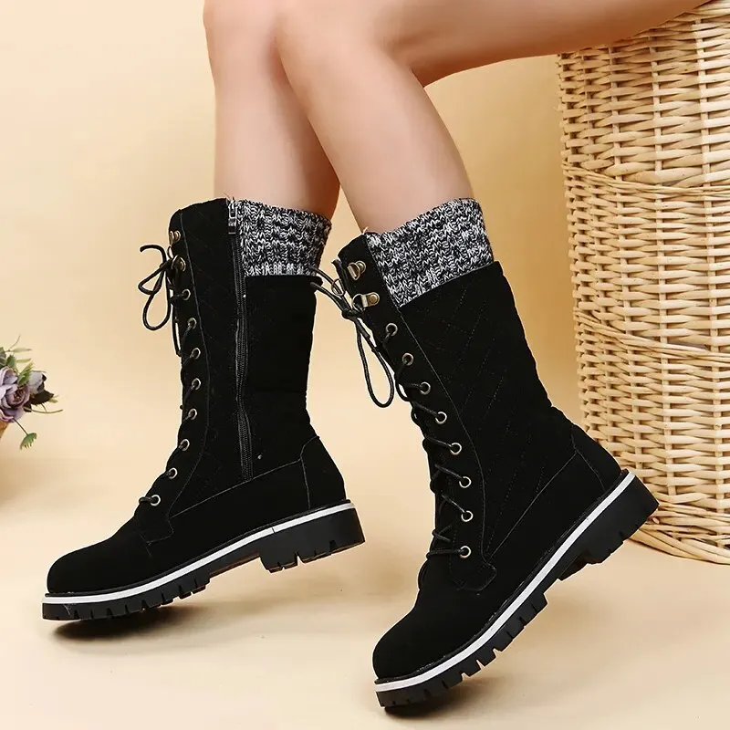 Aurelia - Nieuwe Designer Plush Mid-Calf Platform Bont Lace Up Laarzen
