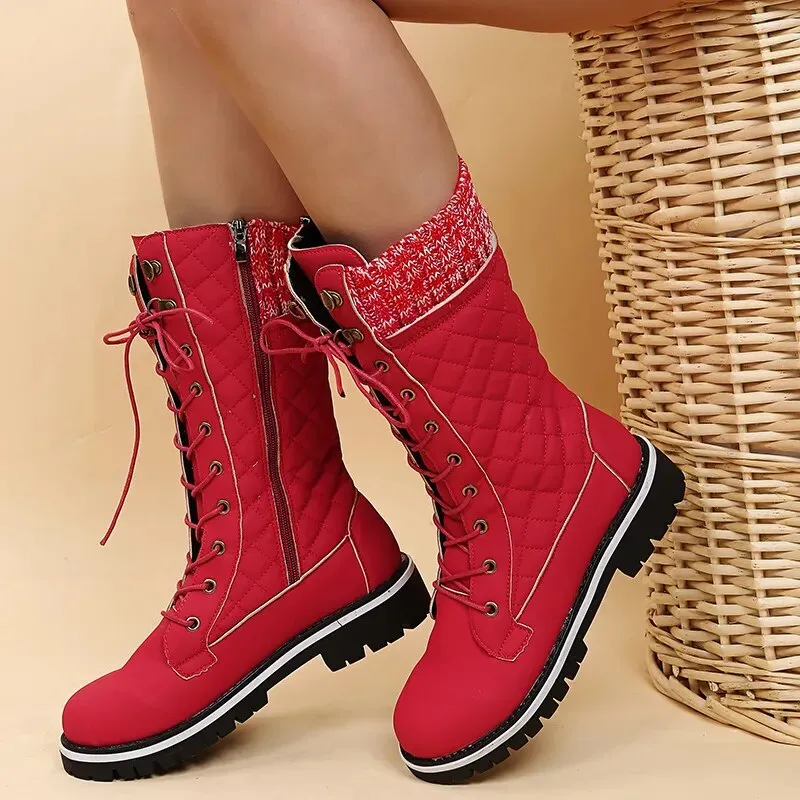 Aurelia - Nieuwe Designer Plush Mid-Calf Platform Bont Lace Up Laarzen