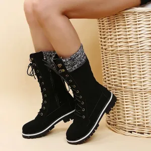 Aurelia - Nieuwe Designer Plush Mid-Calf Platform Bont Lace Up Laarzen