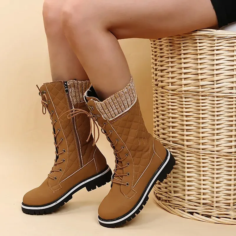 Aurelia - Nieuwe Designer Plush Mid-Calf Platform Bont Lace Up Laarzen