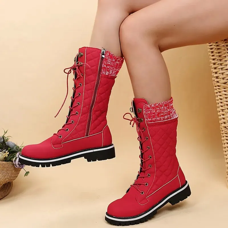 Aurelia - Nieuwe Designer Plush Mid-Calf Platform Bont Lace Up Laarzen
