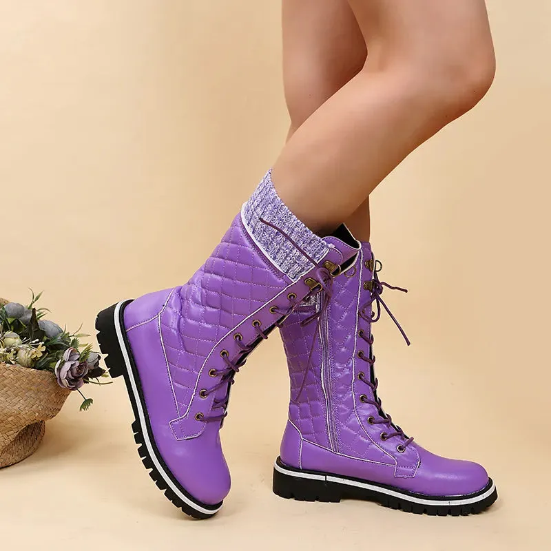 Aurelia - Nieuwe Designer Plush Mid-Calf Platform Bont Lace Up Laarzen
