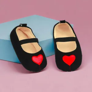 Baby Moo Queen Of Hearts Anti-Skid Elastic Strap Ballerina Booties - Black, Red