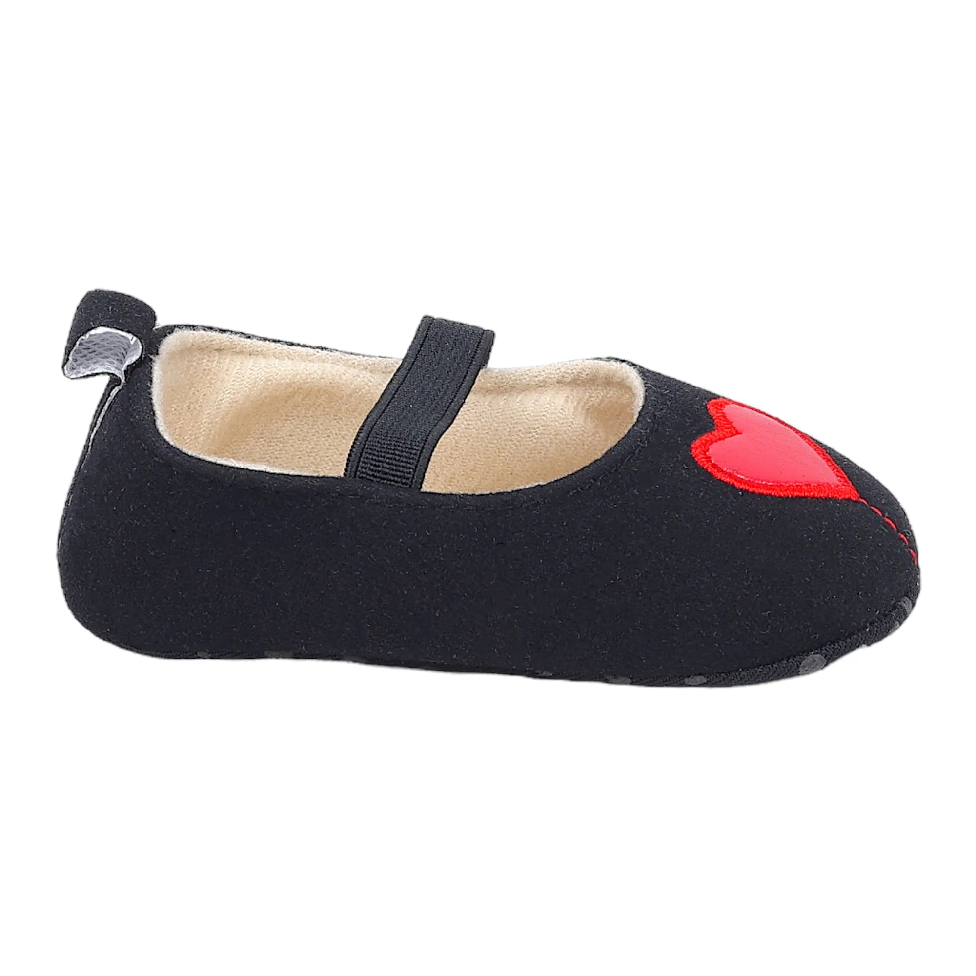 Baby Moo Queen Of Hearts Anti-Skid Elastic Strap Ballerina Booties - Black, Red
