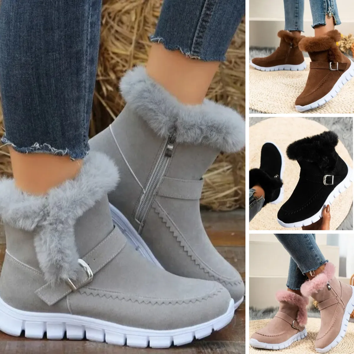 Berna - Nieuwe casual korte pluche suède enkellaarsjes