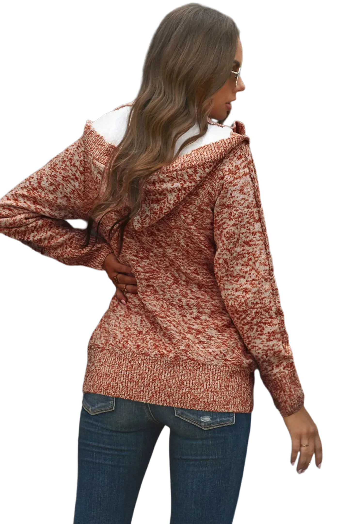 Cable-Knit Fleece Lining Button-Up Hooded Cardigan