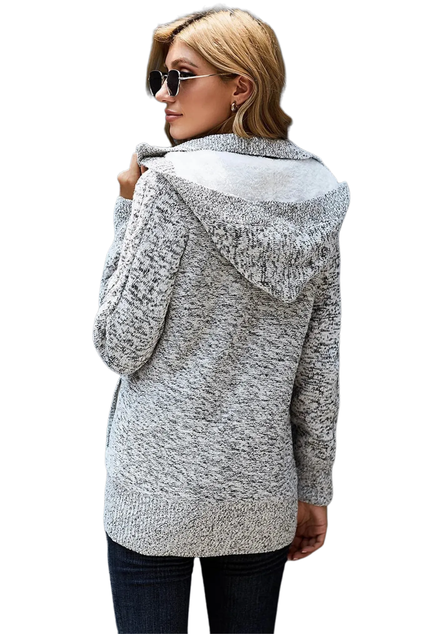 Cable-Knit Fleece Lining Button-Up Hooded Cardigan