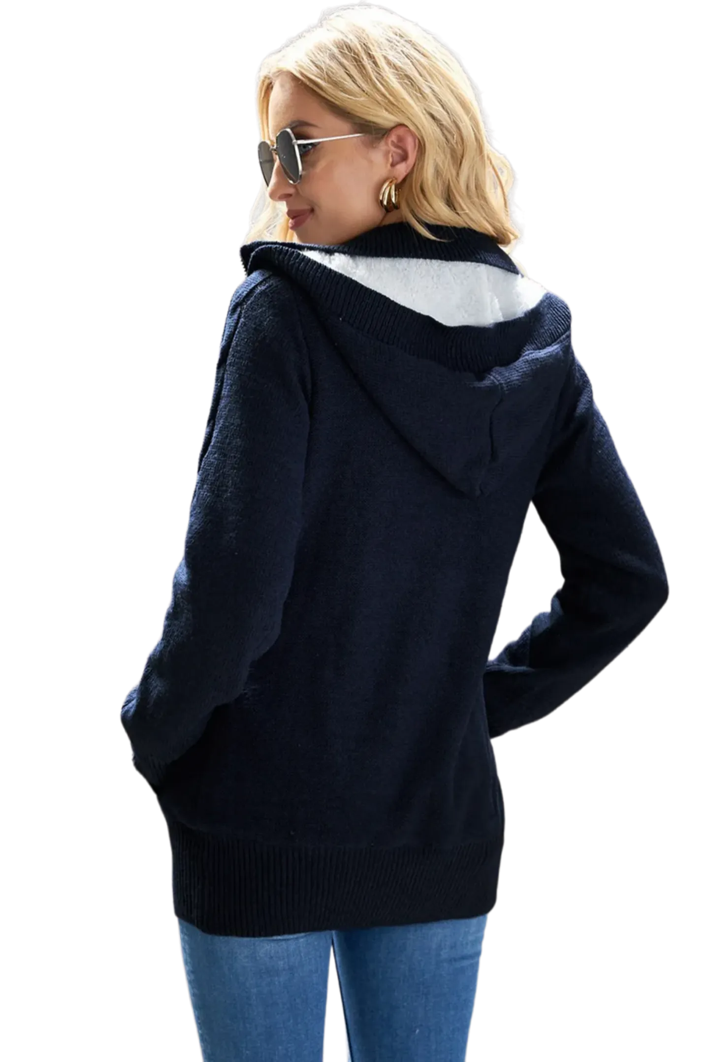 Cable-Knit Fleece Lining Button-Up Hooded Cardigan