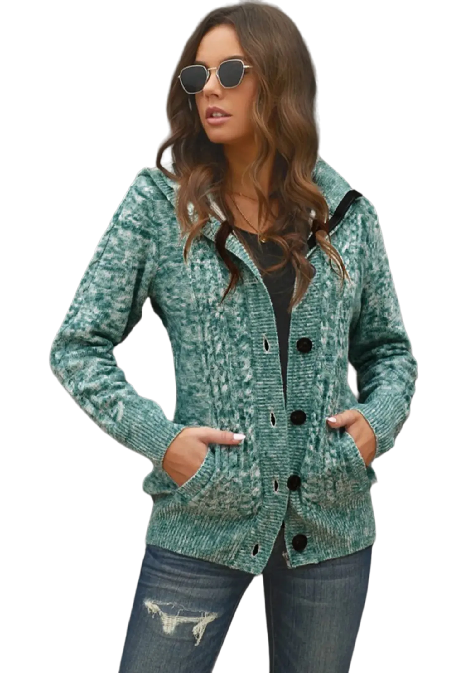 Cable-Knit Fleece Lining Button-Up Hooded Cardigan