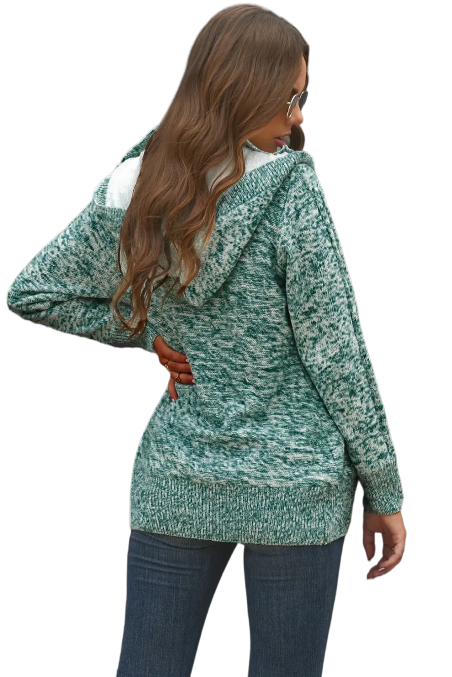 Cable-Knit Fleece Lining Button-Up Hooded Cardigan