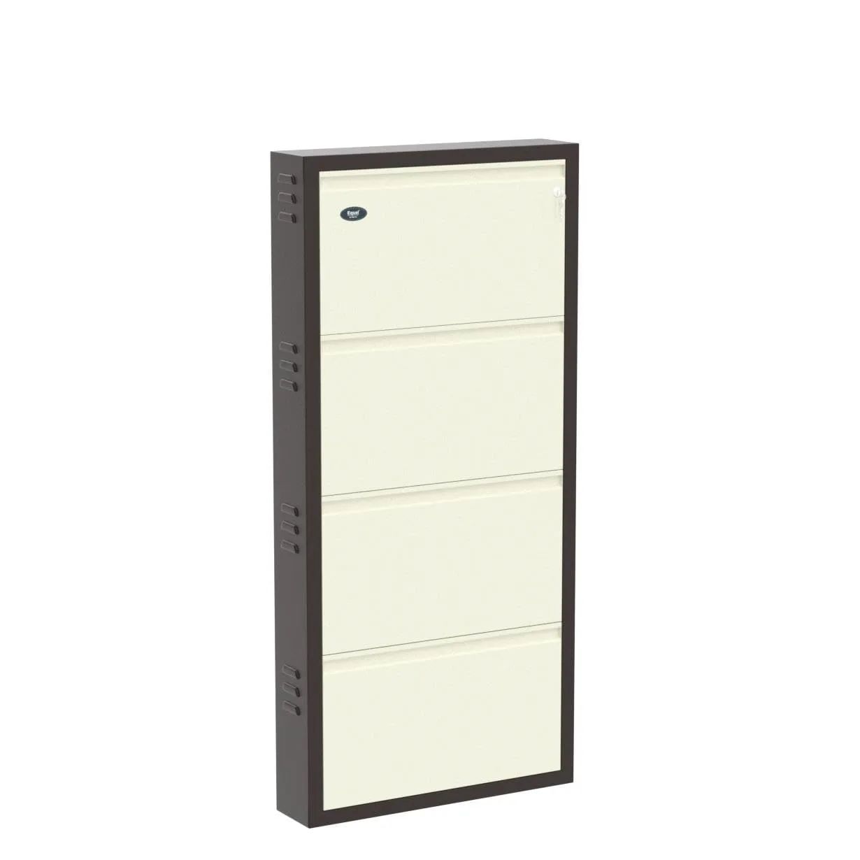 EQUAL 4 Door Mild Steel Shoe Rack for Home | Wall Mounted Metal Shoe Rack | 3 Year Warranty | Chappal Stand Organizer with Lock (15 x 65.5 x 143cm - White & Brown)