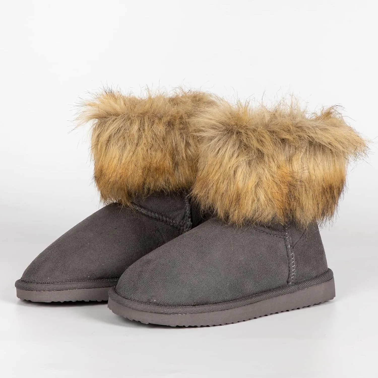 Fluffy Faux Fur Olive Green Suede Ankle Style Winter Boots