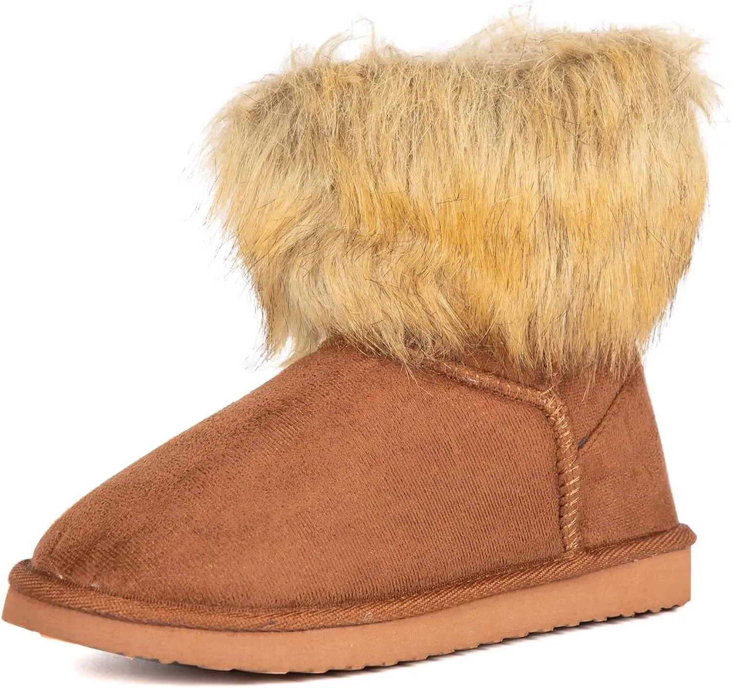 Fluffy Faux Fur Olive Green Suede Ankle Style Winter Boots
