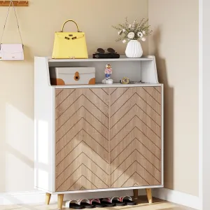 premium Dextrus Modern Shoe Cabinets with Open Shelves, Free Standing 5-Tier Wood Shoes Storage Cabinet with Doors, Large Shoe Rack Organizer for Entryway, Hallway, Closet