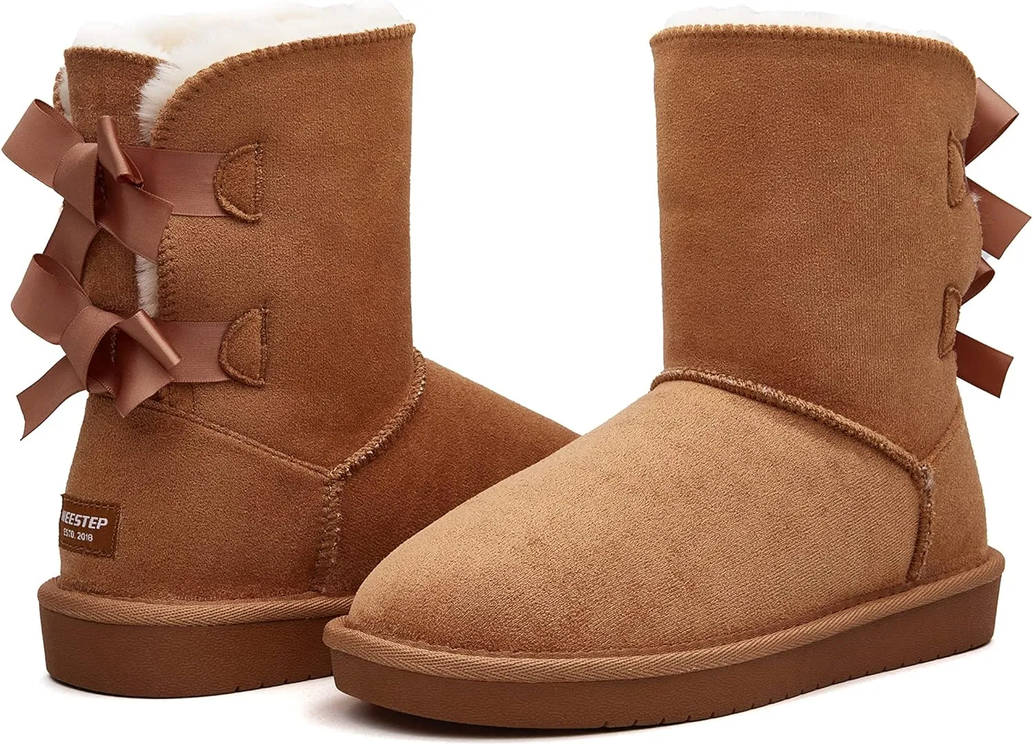 Stylish Back Bow Fur Lined Comfy Grey Suede Winter Boots