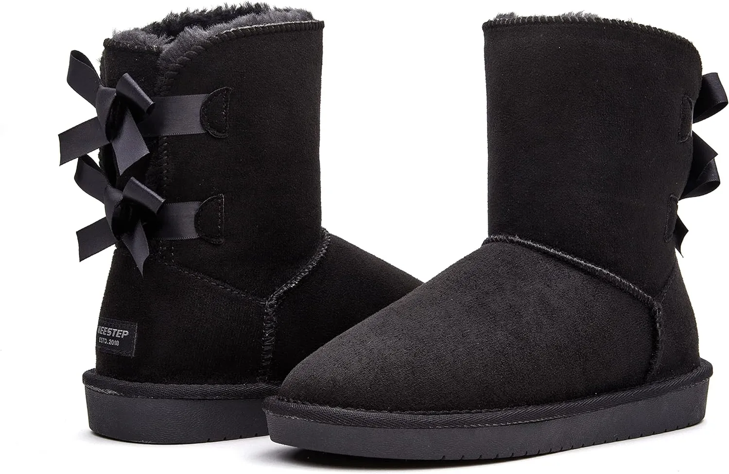 Stylish Back Bow Fur Lined Comfy Grey Suede Winter Boots