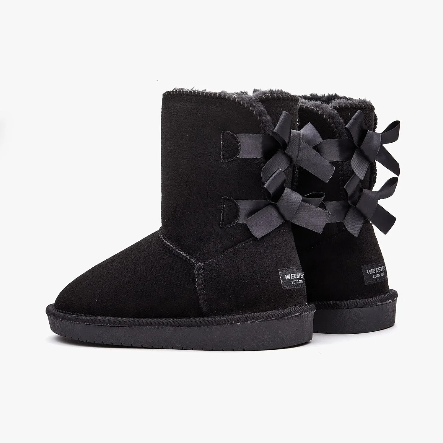 Stylish Back Bow Fur Lined Comfy Grey Suede Winter Boots
