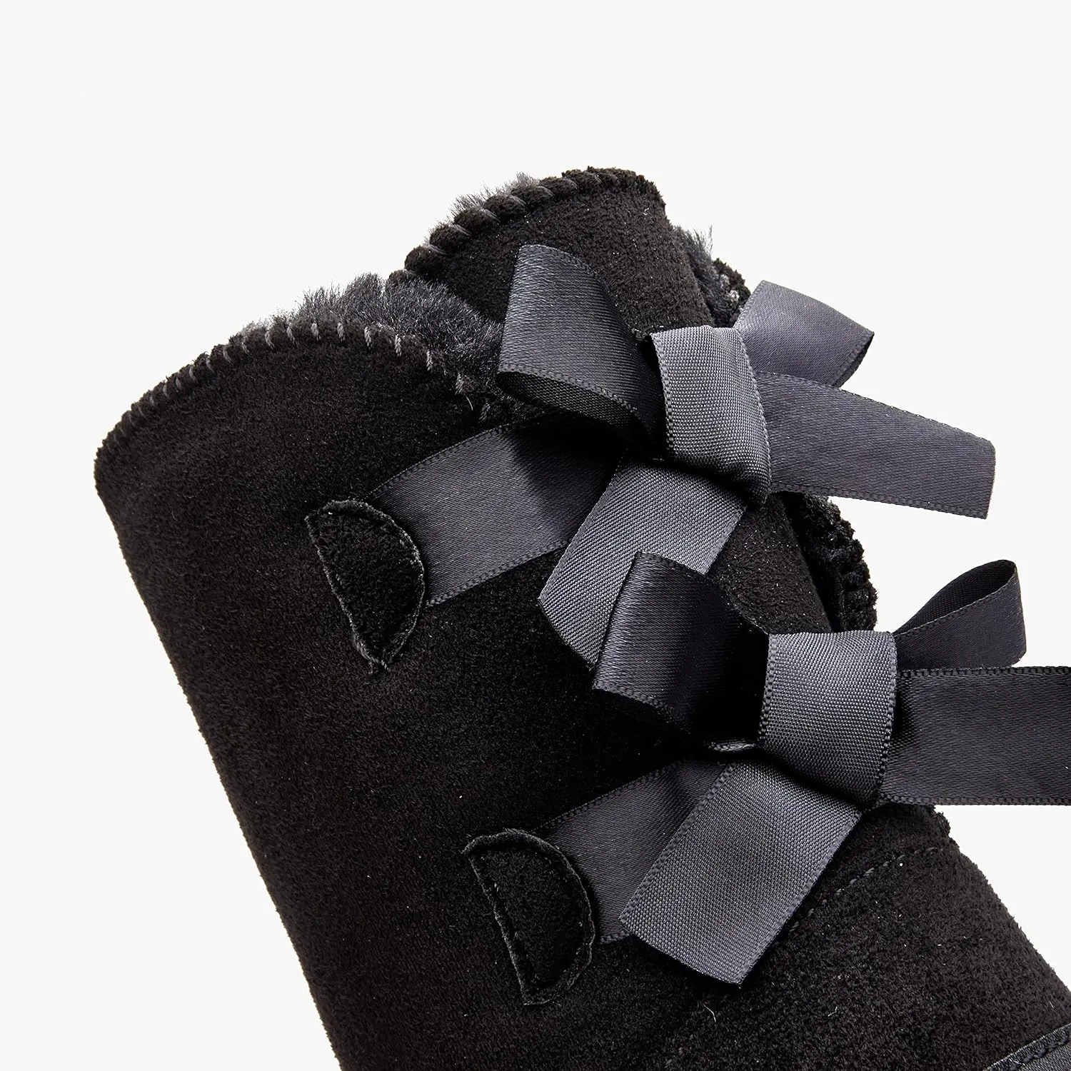 Stylish Back Bow Fur Lined Comfy Navy Blue Suede Winter Boots